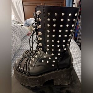 Platform Goth Ankle Boots Black Chain Boots Punk Mid Calf Boots Size 9